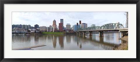 Framed Bridge across a river with city skyline in the background, Willamette River, Portland, Oregon 2010 Print