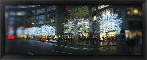 Framed Buildings lit up at the roadside, Columbus Circle, New York City, New York State, USA Print