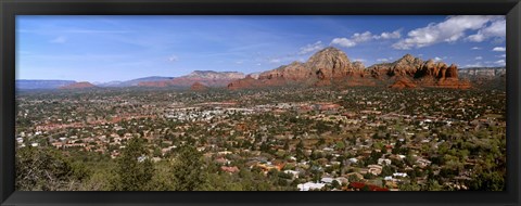 Framed City with rock formations in the background, Cathedral Rocks, Sedona, Coconino County, Arizona, USA Print