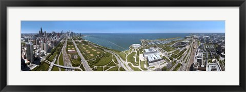 Framed 180 degree view of a city, Lake Michigan, Chicago, Cook County, Illinois, USA 2009 Print