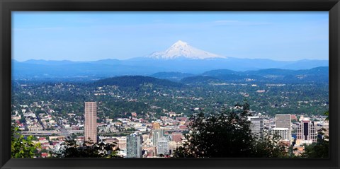 Framed High angle view of a city, Mt Hood, Portland, Oregon, USA 2010 Print