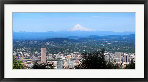 Framed High angle view of a city, Mt Hood, Portland, Oregon, USA 2010 Print