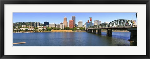 Framed Bridge across the river, Hawthorne Bridge, Willamette River, Portland, Multnomah County, Oregon, USA Print