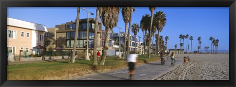 Framed People riding bicycles near a beach, Venice Beach, City of Los Angeles, California, USA Print