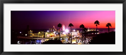 Framed Amusement park lit up at night, Santa Monica Beach, Santa Monica, Los Angeles County, California, USA Print