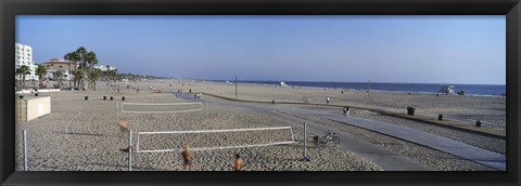 Framed Tourists playing volleyball on the beach, Santa Monica, Los Angeles County, California, USA Print