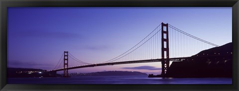 Framed Silhouette of suspension bridge across a bay, Golden Gate Bridge, San Francisco Bay, San Francisco, California, USA Print