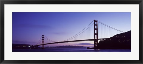 Framed Silhouette of suspension bridge across a bay, Golden Gate Bridge, San Francisco Bay, San Francisco, California, USA Print