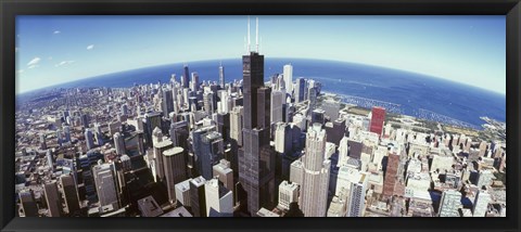 Framed Aerial View of the Sears Tower with Lake Michigan in the Background, Chicago, Illinois, USA Print