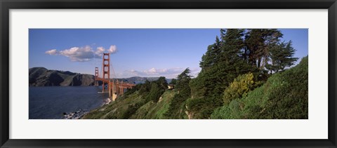 Framed Suspension bridge across the bay, Golden Gate Bridge, San Francisco Bay, San Francisco, California, USA Print