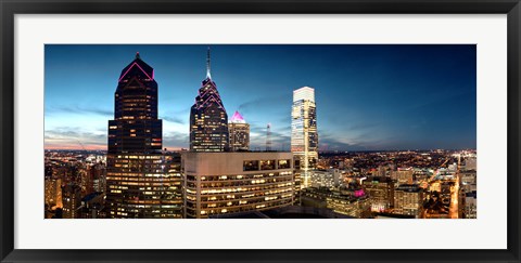 Framed Skyscrapers at dusk, Philadelphia, Pennsylvania, USA Print