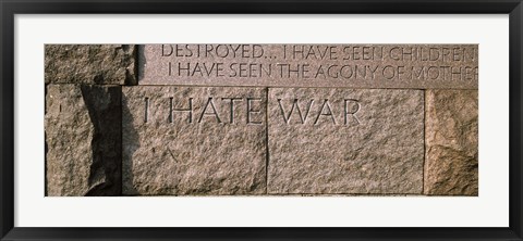 Framed Text engraved on stones at a memorial, Franklin Delano Roosevelt Memorial, Washington DC, USA Print