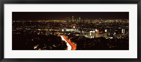 Framed City lit up at night, Hollywood, City Of Los Angeles, Los Angeles County, California, USA 2010 Print