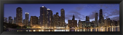 Framed Night Skyline, Lake Michigan, Chicago, Cook County, Illinois, USA 2010 Print