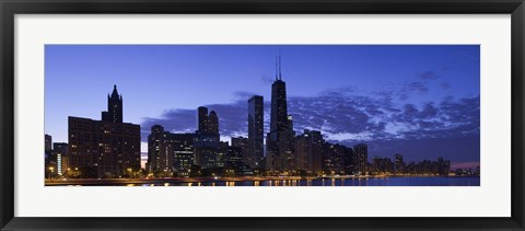 Framed Lit Up Skyline on the Lake Michigan Waterfront, Chicago Print