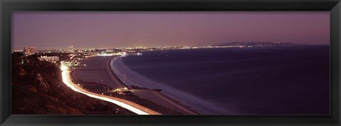 Framed City lit up at night, Highway 101, Santa Monica, Los Angeles County, California, USA Print