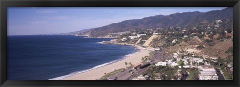 Framed High angle view of a beach, Highway 101, Malibu Beach, Malibu, Los Angeles County, California, USA Print