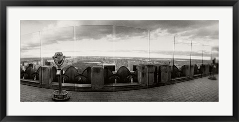 Framed Coin-operated binoculars on the top of a building, Rockefeller Center, Manhattan, New York (black and white) Print