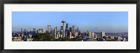 Framed Buildings in a city with mountains in the background, Space Needle, Mt Rainier, Seattle, King County, Washington State, USA 2010 Print