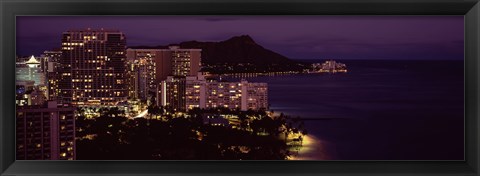 Framed Honolulu at night, Hawaii Print