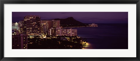 Framed Honolulu at night, Hawaii Print