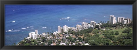 Framed Aerial view of a city at waterfront, Honolulu, Oahu, Honolulu County, Hawaii, USA 2010 Print