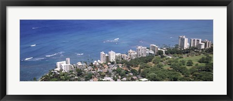 Framed Aerial view of a city at waterfront, Honolulu, Oahu, Honolulu County, Hawaii, USA 2010 Print