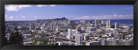 Framed High angle view of a city, Honolulu, Oahu, Honolulu County, Hawaii, USA Print