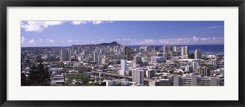 Framed High angle view of a city, Honolulu, Oahu, Honolulu County, Hawaii, USA Print