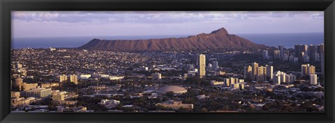 Framed City view of Honolulu with mountain in the background, Oahu, Honolulu County, Hawaii, USA 2010 Print