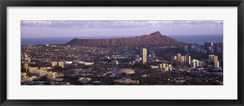 Framed City view of Honolulu with mountain in the background, Oahu, Honolulu County, Hawaii, USA 2010 Print