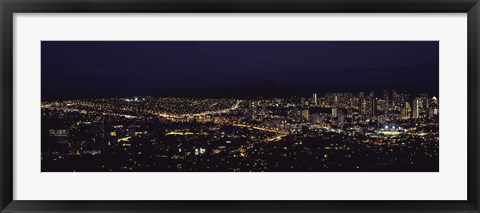 Framed Aerial view of a city lit up at night, Honolulu, Oahu, Honolulu County, Hawaii, USA 2010 Print