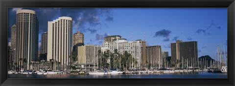 Framed Boats docked at a harbor, Honolulu, Hawaii, USA 2010 Print