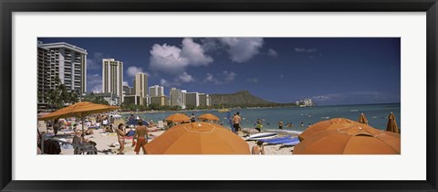 Framed Tourists on the beach, Waikiki Beach, Honolulu, Oahu, Hawaii, USA 2010 Print