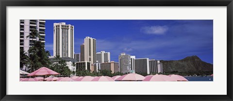 Framed Skyscrapers at the waterfront, Honolulu, Oahu, Hawaii, USA Print