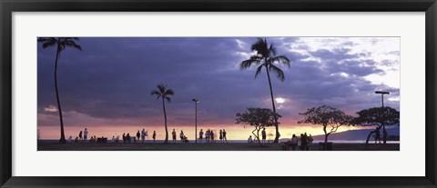 Framed Tourists on the beach, Honolulu, Oahu, Hawaii, USA Print