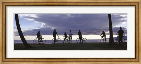 Framed Tourists cycling on the beach, Honolulu, Oahu, Hawaii, USA Print