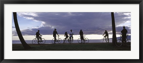 Framed Tourists cycling on the beach, Honolulu, Oahu, Hawaii, USA Print