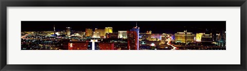 Framed High angle view of a city at night, Las Vegas, Clark County, Nevada, USA 2011 Print