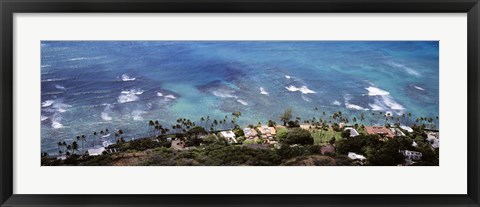 Framed Aerial view of the pacific ocean, Ocean Villas, Honolulu, Oahu, Hawaii, USA Print