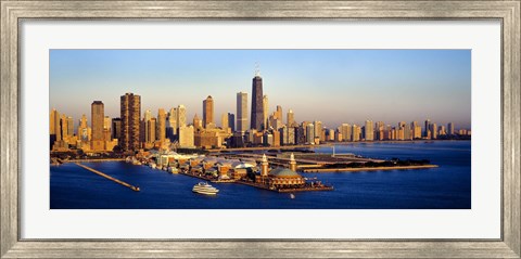 Framed Aerial view of a city, Navy Pier, Lake Michigan, Chicago, Cook County, Illinois, USA Print