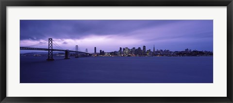 Framed Bay Bridge with Purple Sky, San Francisco Bay, California Print