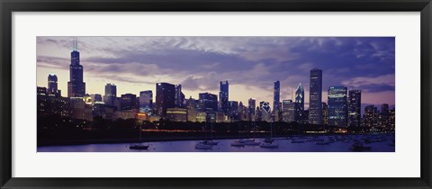 Framed Lake Michigan Waterfront with Purple Night Sky, Chicago, Illinois, USA Print