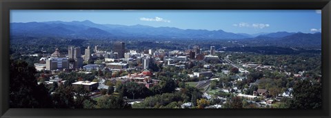 Framed Aerial view of a city, Asheville, Buncombe County, North Carolina, USA Print