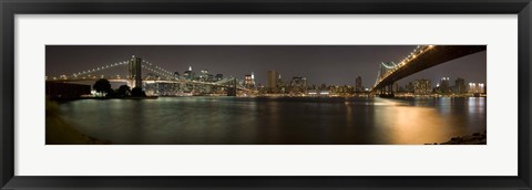 Framed Brooklyn Bridge and Manhattan Bridge across East River at night, Manhattan, New York City, New York State, USA Print