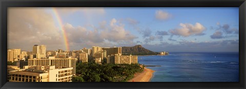 Framed Rainbow over the beach, Diamond Head, Waikiki Beach, Oahu, Honolulu, Hawaii, USA Print