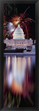 Framed Firework display over a government building at night, Capitol Building, Capitol Hill, Washington DC, USA Print