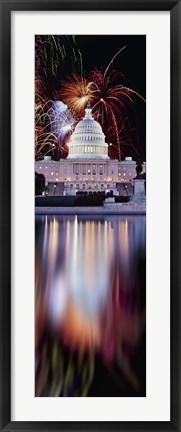 Framed Firework display over a government building at night, Capitol Building, Capitol Hill, Washington DC, USA Print