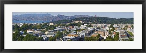 Framed Entrance to San Francisco Harbor, Golden Gate Bridge Towers visible above the Presidio, San Francisco, California, USA Print