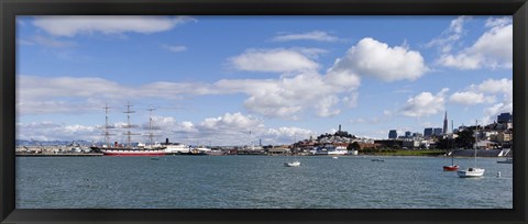 Framed Boats in the bay, Transamerica Pyramid, Coit Tower, Marina Park, Bay Bridge, San Francisco, California, USA Print